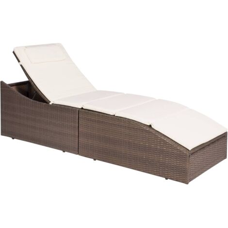 vidaXL Sun Lounger with Cushion Poly Rattan Brown