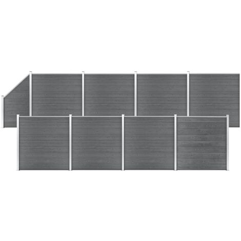 vidaXL WPC Zaunsystem 8 Quadrat + 1 Neigung 1484x186 cm Grau
