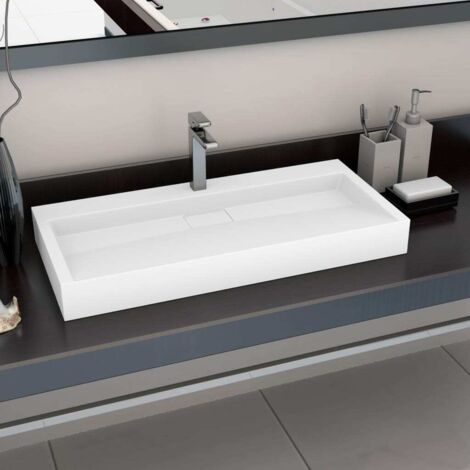 Waschbecken 100x46x11 cm Mineralguss/Marmor Weiß