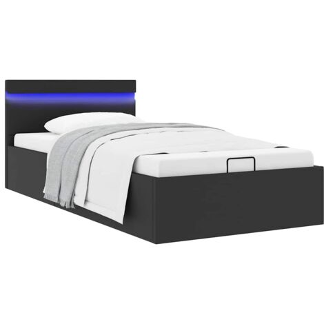 vidaXL Bettgestell mit Stauraum und LED schwarz Kunstleder 90x200 cm