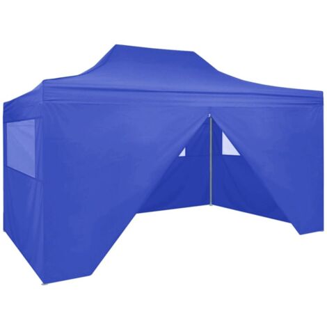 vidaXL Profi-Partyzelt Faltbar mit 4 Seitenwänden 3×4m Stahl Blau