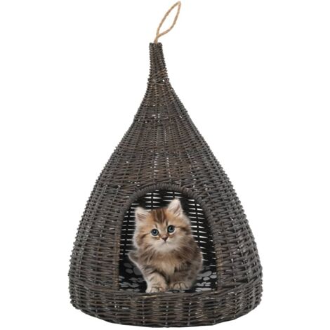 Katzenhaus mit Kissen Grau 40x60 cm Naturweide Tipi vidaXL