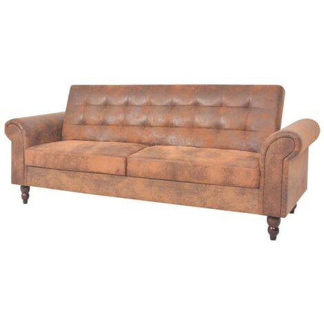 vidaXL 2-Sitzer Schlafsofa mit Armlehnen Künstliches Wildleder Braun