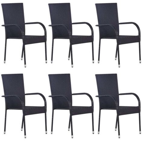 vidaXL Stapelbare Gartenstühle 6 Stk. Poly Rattan Schwarz