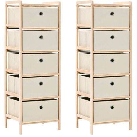 Aufbewahrungregale mit 5 Stoffkörben 2 Stück beige Zeder