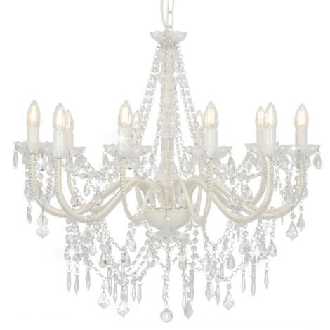 vidaXL Chandelier with Beads White 12 x E14 Bulbs
