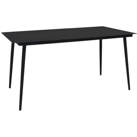 Garten Esstisch Schwarz 190x90x74 cm Stahl und Glas (1/4)