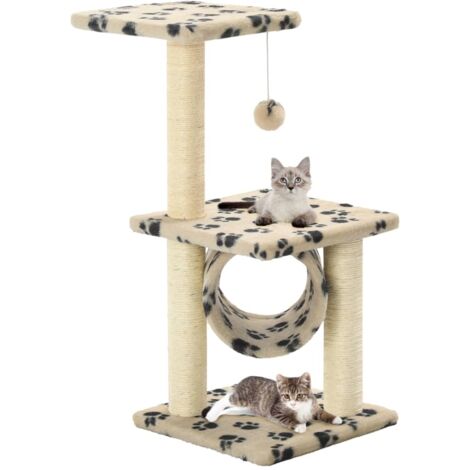 vidaXL Kratzbaum mit Sisal Kratzflächen 65 cm Beige Pfotenmuster