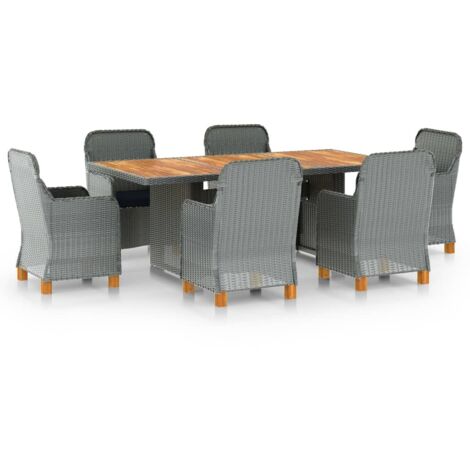 vidaXL Essgruppe 7 Teile mit Kissen Geflochtenes Material Hellgrau