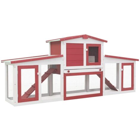 vidaXL Großes Außengehege Rot und Weiß 204x45x85 cm Holz