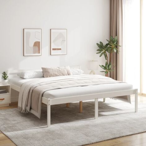 Bett für Senioren weiß 200x200 cm aus massivem Kiefernholz