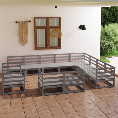 12-tlg. Garten-Lounge-Set Grau Kiefer Massivholz vidaXL