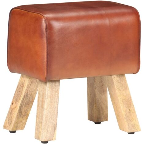 vidaXL Gym Bok Bench 38 cm Brown Real Leather and Solid Mango Wood