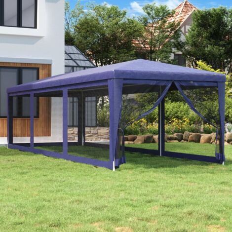 vidaXL Party Tent with 8 Mesh Sidewalls Blue 3x9 m HDPE