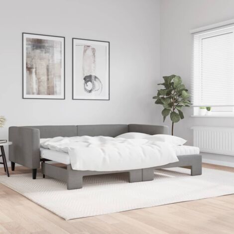 Tagesbett Ausziehbar mit Matratzen Dunkelgrau 90x190 cm Stoff vidaXL