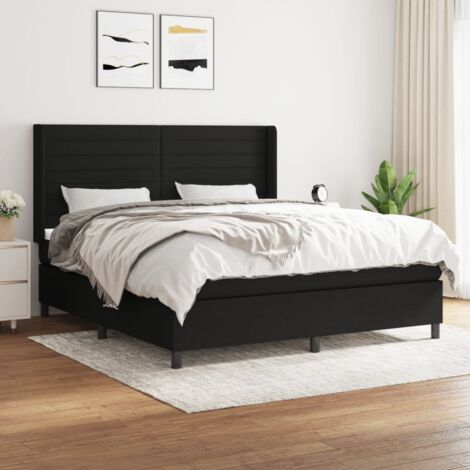 Lattenrostbett mit Matratze Schwarz 160x200 cm Stoff (1/5)