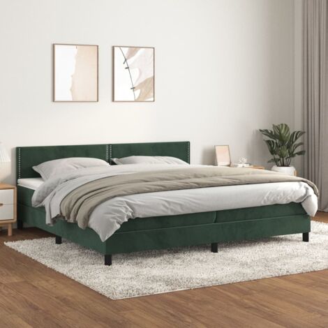 vidaXL Bettrahmen mit Lattenrost und Matratze Dunkelgrün 200x200cm Velours