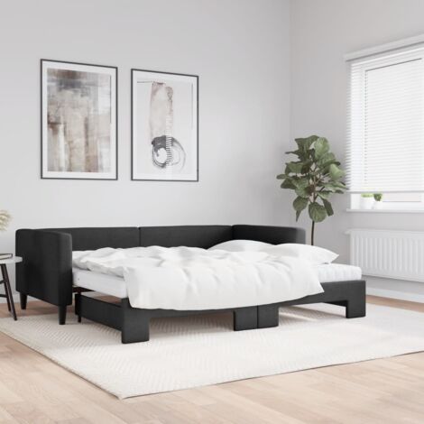 vidaXL Tagesbett mit Ausziehbett und schwarzem Matratze 90x200 cm Stoff