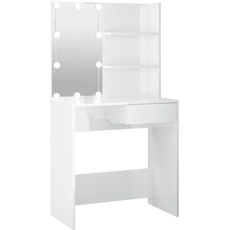 vidaXL Dressing Table with LED High Gloss White 74,5x40x141 cm