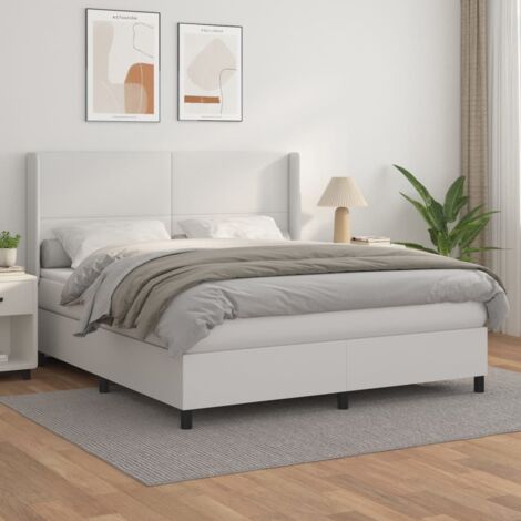 vidaXL Lattenrostbett mit Matratze Weiß 160x200cm Kunstleder (1/5)