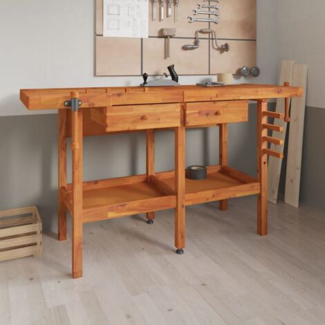 Werkbank mit Schubladen und Schraubstöcken 162x62x83 cm Massivholz Akazie (1/5)