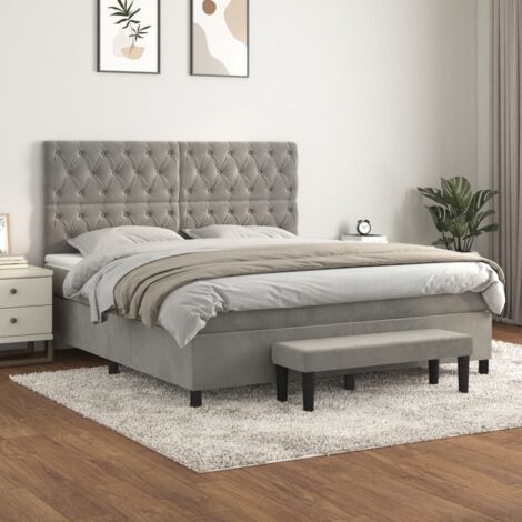 Lattenrostbett und Matratze Hellgrau 160x200cm Samt (1/5)