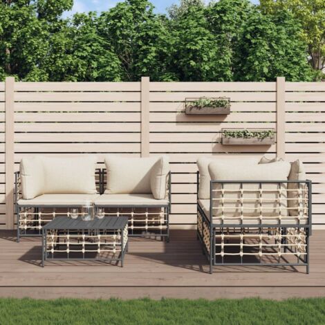 Garten-Lounge 5-teilig mit anthrazitfarbenen Kissen aus geflochtener Kunstfaser