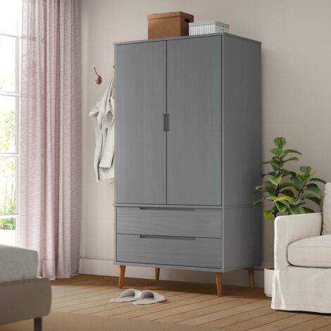 vidaXL MOLDE Kleiderschrank Grau 90x55x175 cm Aus massivem Kiefernholz