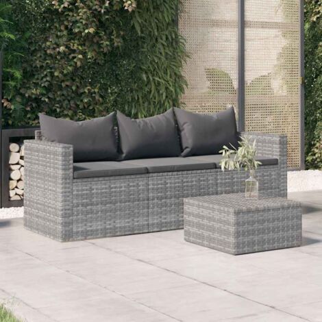 Gartensofa 3-Sitzer mit Kissen Grau Poly Rattan vidaXL