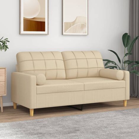 2-Sitzer-Sofa mit dekorativen Kissen Creme 140 cm Stoff
