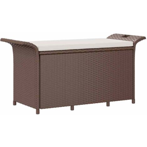 vidaXL Garden Bench with Cushion Brown 116x46x57 cm Poly Rattan