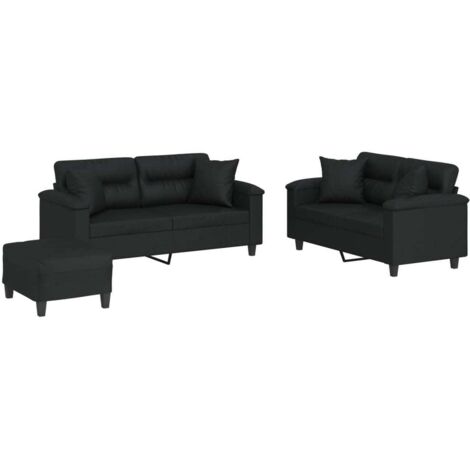 vidaXL 3-teiliges Sofa-Set mit Kissen Schwarz Kunstleder