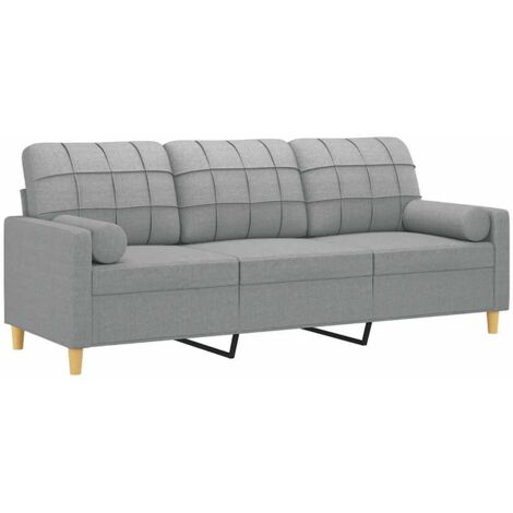 vidaXL 3-Sitzer Sofa mit Kissen grau 180 cm Stoff