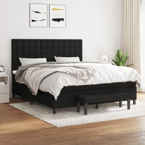 Lattenrost-Bett mit Matratze Schwarz 160x200 cm Stoff (1/5)