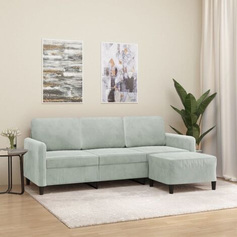 3-Sitzer Sofa mit Ottomanen Hellgrau 180 cm Samt