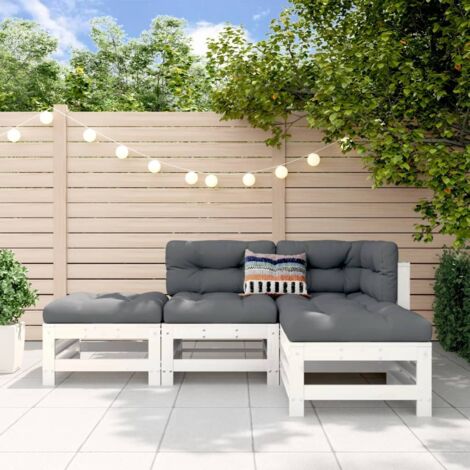 Gartenmöbelset 4 Teile Weiß Massivholz Kiefer