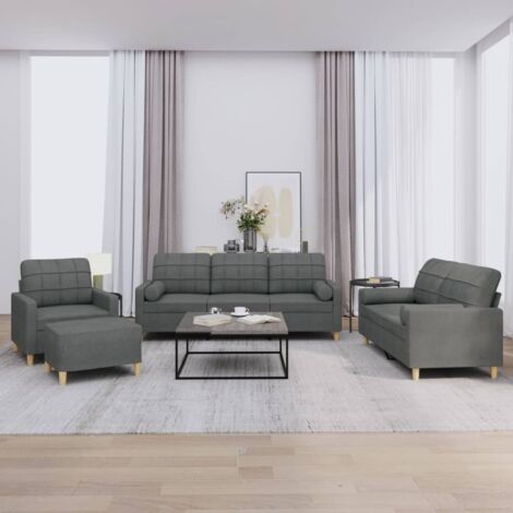 vidaXL 4-teiliges Sofaset mit grauen Kissen aus Stoff