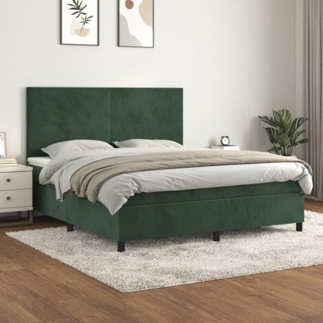 vidaXL Lattenrost Bett und Matratze Dunkelgrün 160x200cm Velours (1/5)