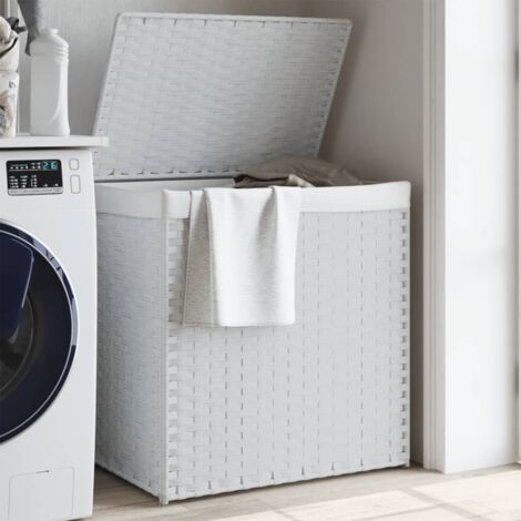 vidaXL Laundry Basket with 2 Sections White 53x35x57 cm Poly Rattan