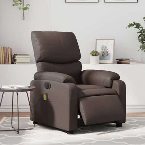 Elektrischer Massage-Sessel mit neigbarer Rückenlehne in Braun, Kunstleder