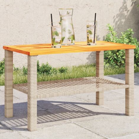 vidaXL Gartentisch Beige 70x38x42 cm aus Geflecht und Akazienholz