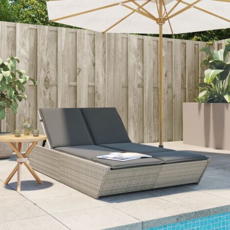 vidaXL Doppel-Liegesofa mit hellgrauen Kissen aus geflochtenem Material