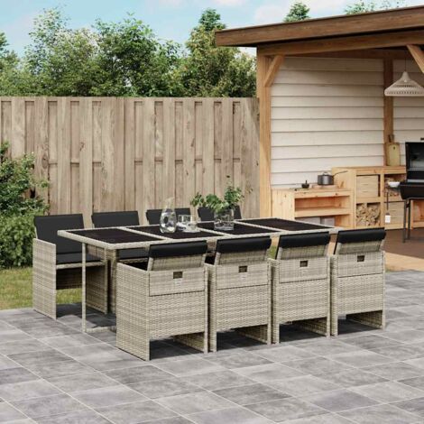 vidaXL Gartenmöbel-Set mit Kissen 9 Teile hellgrau Rattan