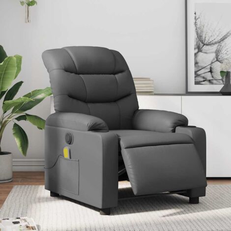 Elektrischer Massage-Sessel mit Neigefunktion in Grau aus Kunstleder