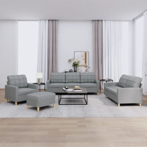 vidaXL 4-teiliges Sofaset mit Kissen Hellgrau Stoff