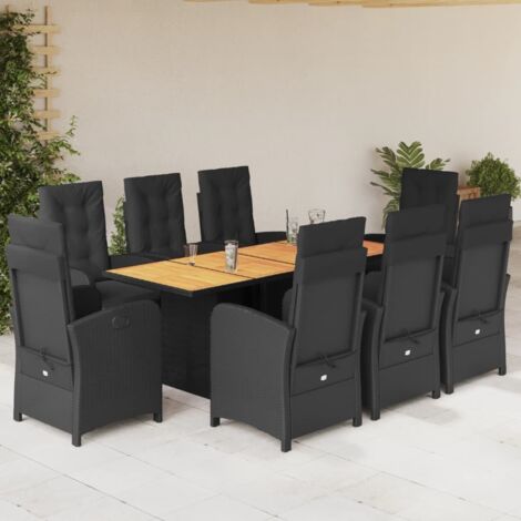 vidaXL Gartenmöbelset 9-teilig mit schwarzen Kissen aus Geflecht