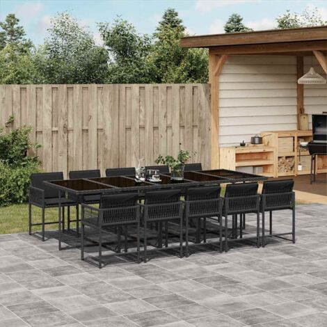 Gartenmöbelset 11 Stück mit schwarzen Kissen aus Geflecht (1/5)