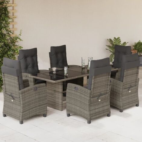 Essgruppe für den Garten mit Kissen 7 Teile grau Rattan