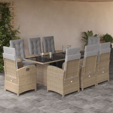 9-tlg. Garten-Essgruppe mit Kissen Beige Poly Rattan vidaXL