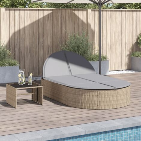 vidaXL Doppel-Liegestuhl mit Kissen Beige Rattan (1/5)